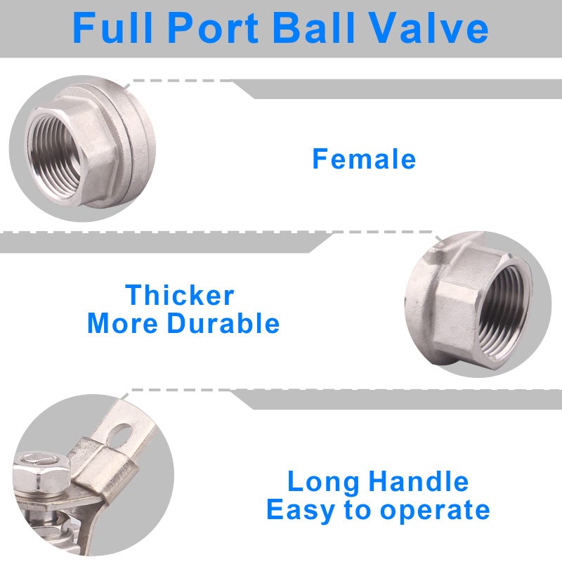 DERNORD Stainless Steel 304 Ball Valve, Full Port Heavy Duty for WOG with Locking Device (1 NPT) - Image 3